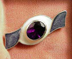 Sterling Silver, Cloisonn & Amethyst, Ribbon Twist Pin